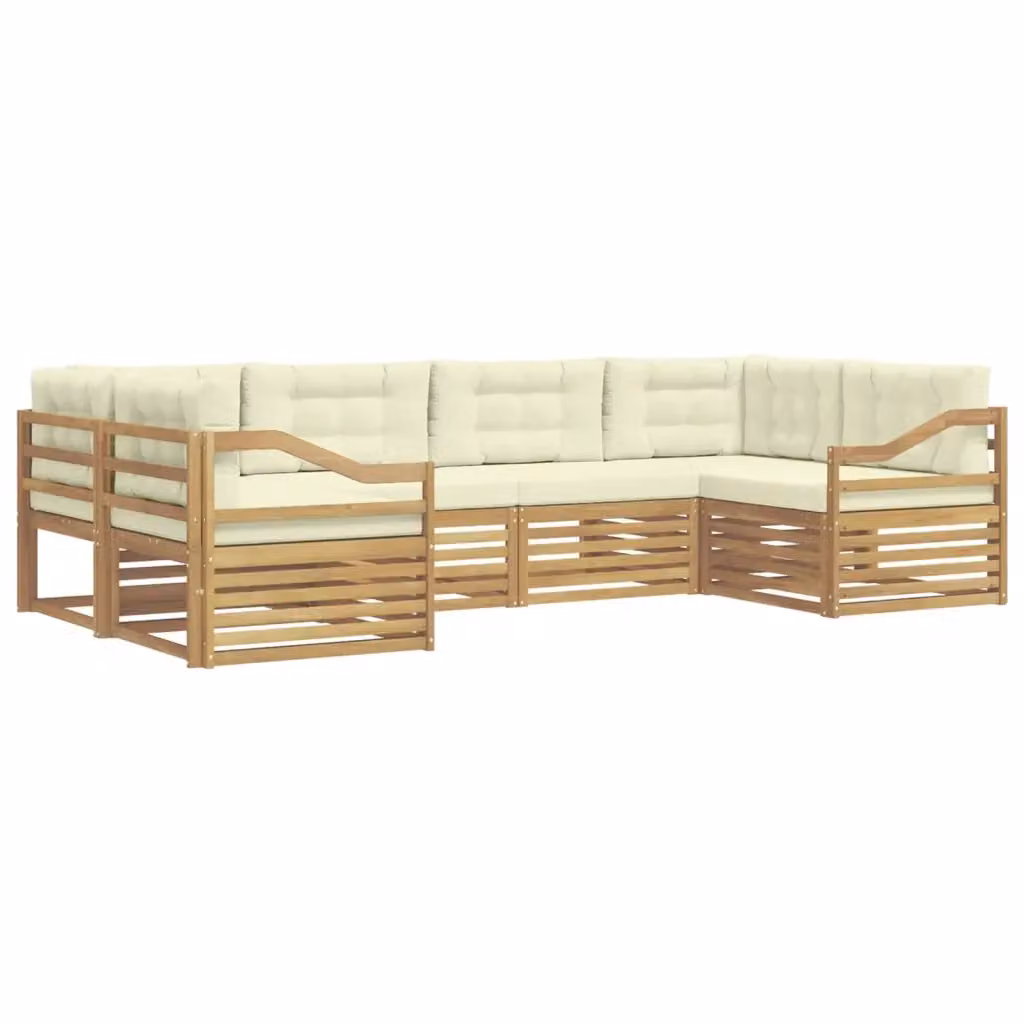 Set di divani da esterno a L vidaXL in legno di acacia con cuscini bianchi e beige – 2