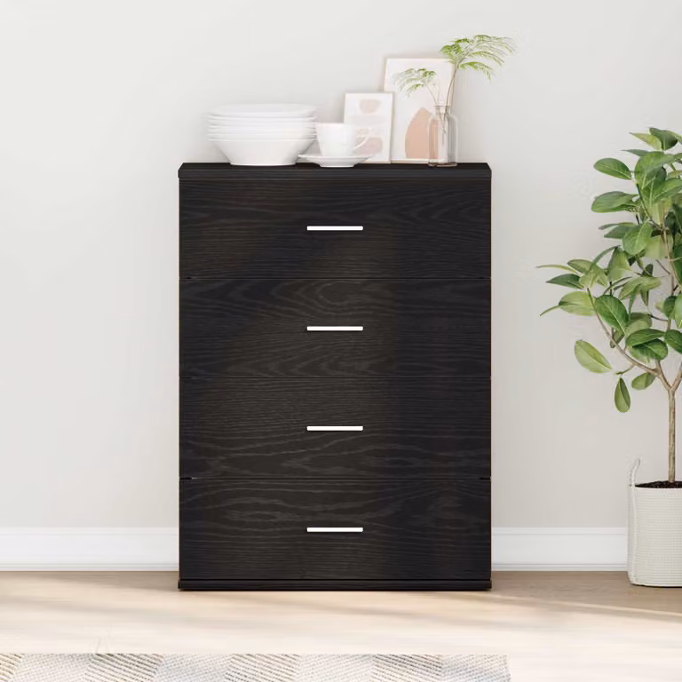 Credenza moderna vidaXL in legno ingegnerizzato MDF, colore rovere nero, L: 60 cm, P: 39 cm, H: 80 cm