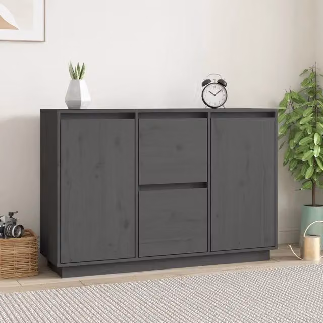 Credenza in legno massello di pino stile rustico grigia vidaXL L: 111 cm, P: 34 cm, H: 75 cm