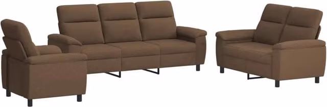 Set di divani 3 pezzi vidaXL in tessuto marrone e nero con struttura in metallo per soggiorno