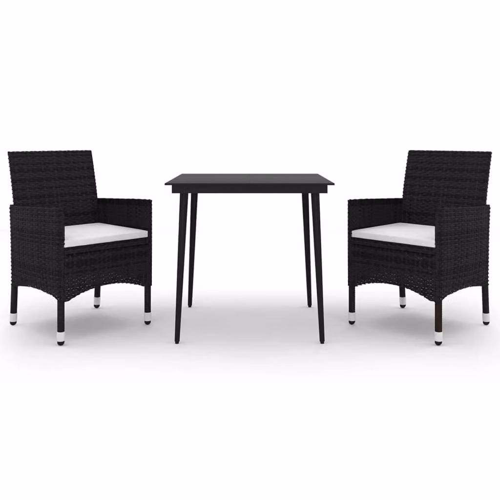 Set da Pranzo da Giardino 3 pz con Cuscini Polyrattan e Vetro