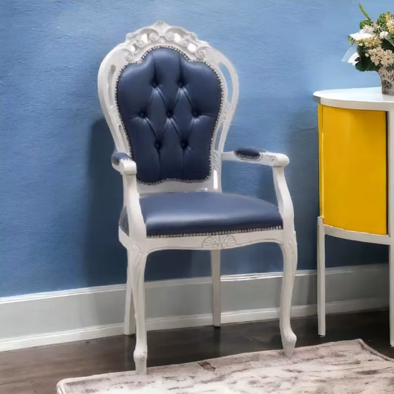 Capotavola shabby in legno bianco con capitonné in ecopelle blu Mobili 2G L 60 cm x P 55 cm x H 110 cm – 2