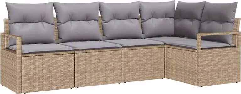 Set di divani con cuscino 5 pcs Beige polyrattan