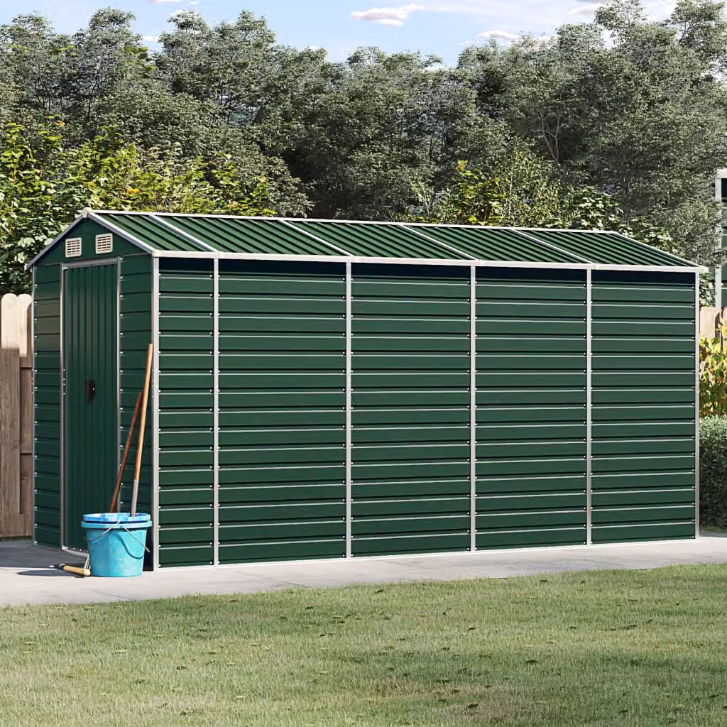 Capanno da giardino vidaXL in acciaio zincato verde L: 191 cm, P: 385 cm, H: 198 cm