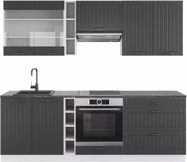 Cucina componibile Fame-Line Vicco in stile rustico, colore Antracite e Bianco, L: 235 cm