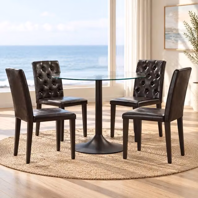 Set tavolo rotondo in vetro 85 cm con 4 sedie nere