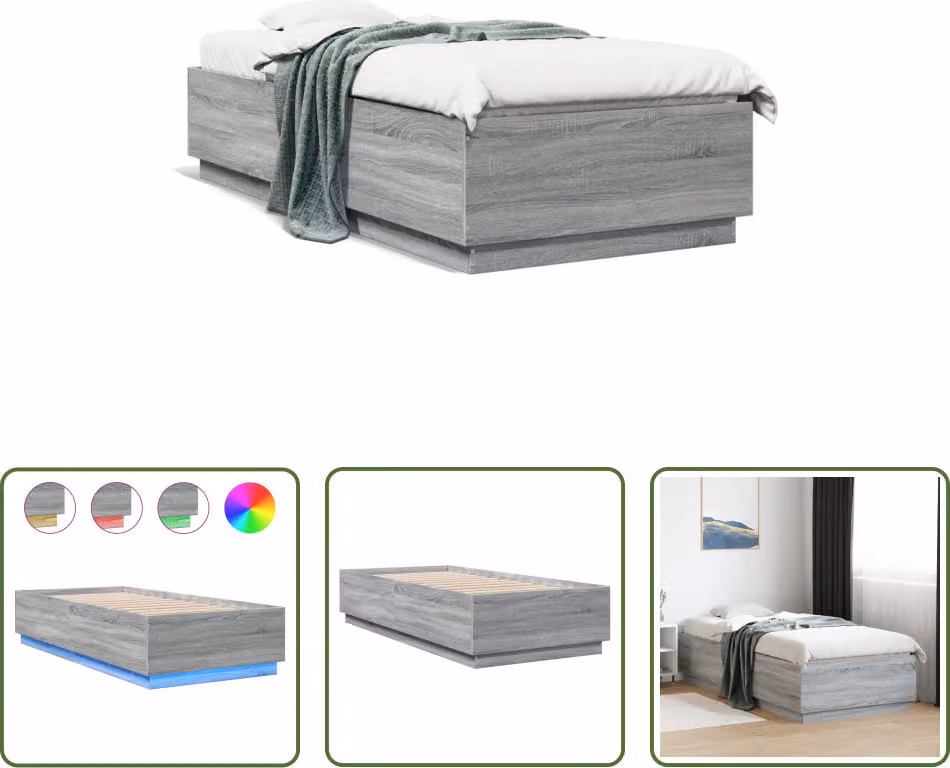 The Living Store Giroletto con LED Grigio Sonoma 90x200 cm Materiale a base di legno