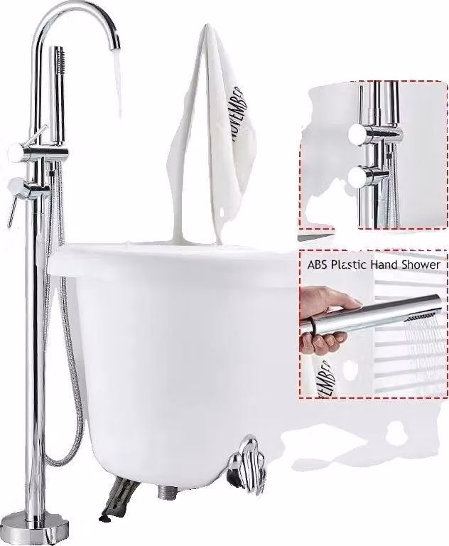 Rubinetteria per vasca da bagno, installazione indipendente, design a doppia maniglia, cromato