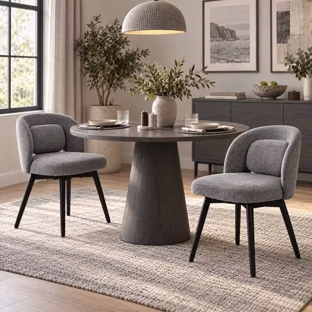 Set di 2 Sedie da Pranzo Girevoli a 360°, Imbottite in Legno, Grigie