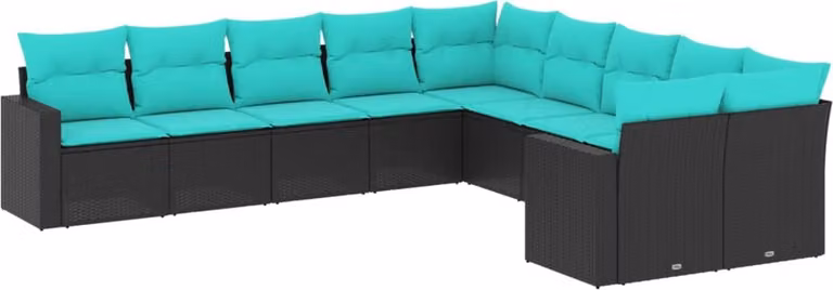 Set Divani da Giardino 10 pz con Cuscini Nero in Polyrattan