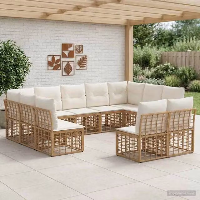 Set di divani da esterno 11-Posti Naturale e Bianco Crema 3437574