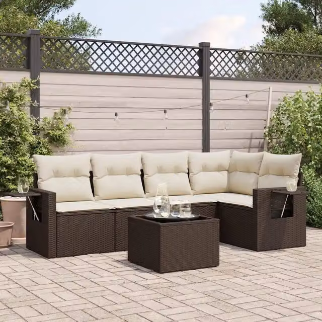 Set Divano da Giardino 6 pz con Cuscini Marrone in Polyrattan 3220142