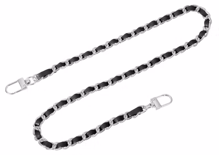 Catena per borsa con tracolla, 60 cm, nera e argento, 8 mm di larghezza