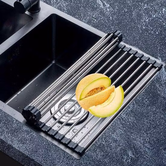 Ripiano da cucina ribaltabile - 43 cm x 35 cm - nero - in acciaio inossidabile - ripiegabile