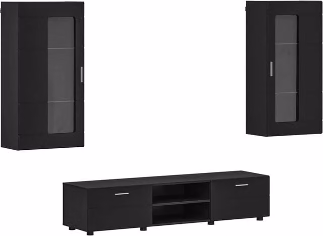 Set mobile TV con cassetto FLORIN 3 pz | Armadietto TV | Mobile Porta TV Nero Legno multistrato