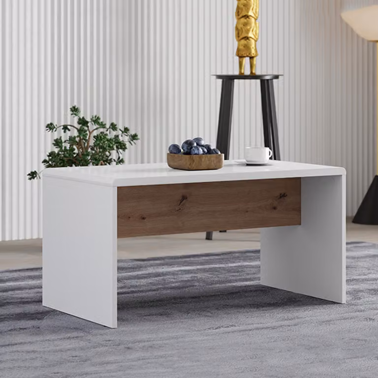 Limatola - Tavolino da Salotto, 90x50x47h cm Bianco Opaco, Forma Rettangolare
