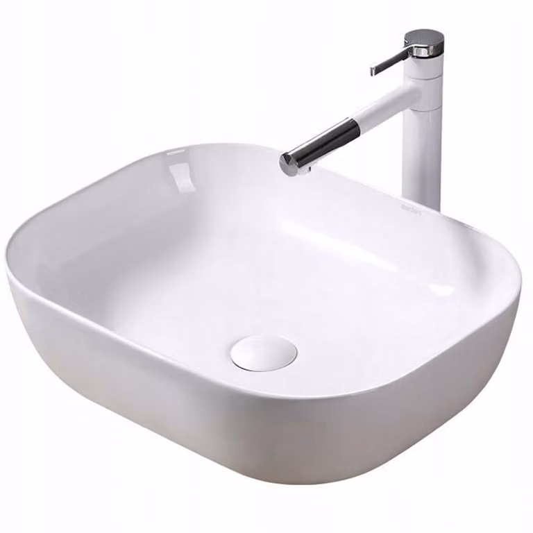 Lavabo piatto, rettangolare, in Vetroceramica, bianco
