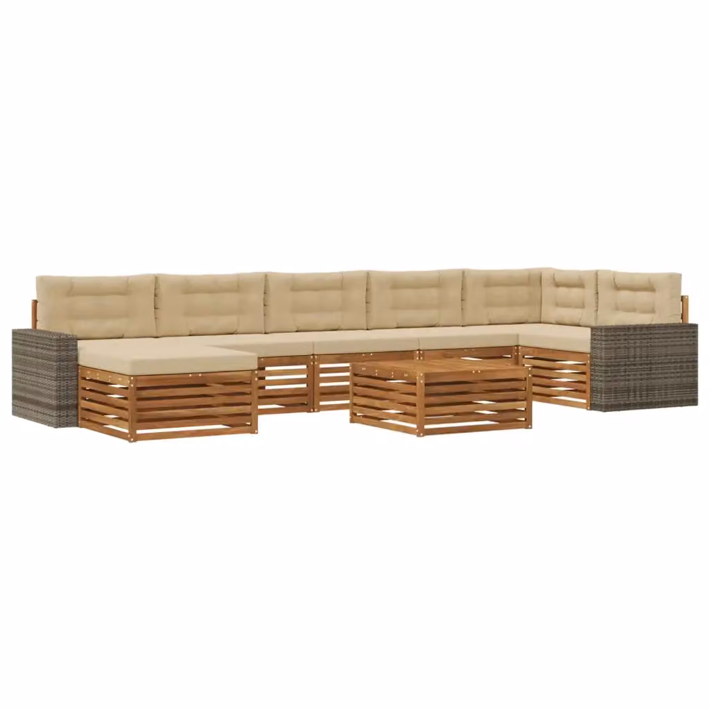 Set di divani da esterno a L vidaXL in legno di acacia, 8 pezzi, Beige e Marrone – 2