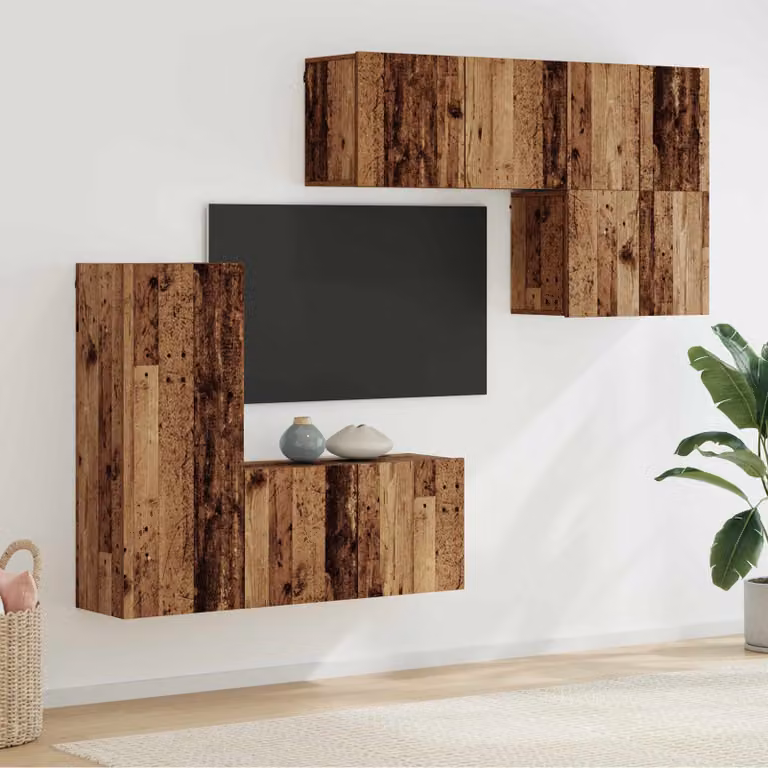 vidaXL Unità TV da parete moderna in 5 pezzi in legno effetto vecchio marrone per soggiorno
