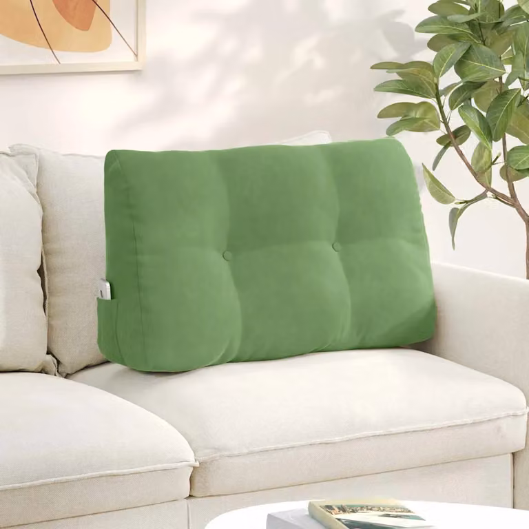 Cuscino per schiena ergonomico vidaXL in velluto verde chiaro con rivestimento rimovibile L 80 cm x P 24 cm x H 50 cm