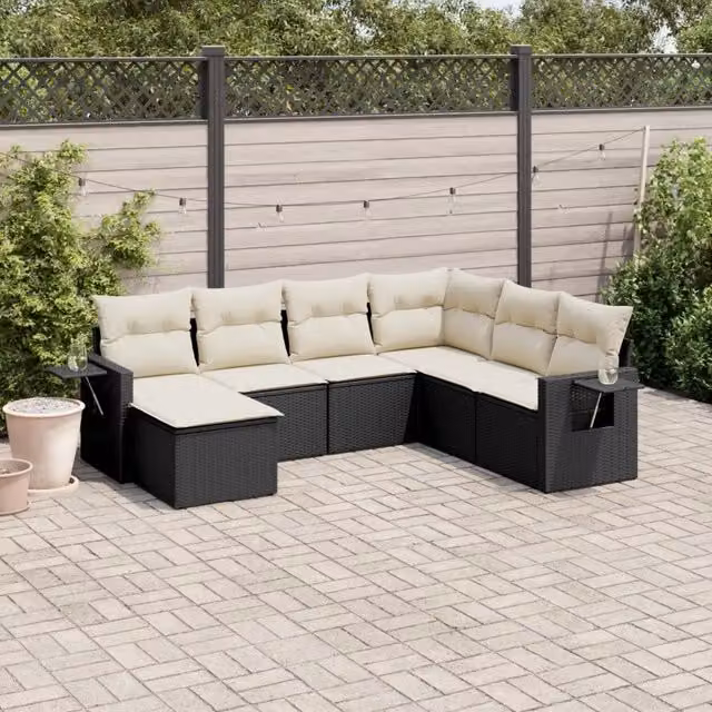 Set Divani da Giardino con Cuscini 7pz Nero Polyrattan 3220495
