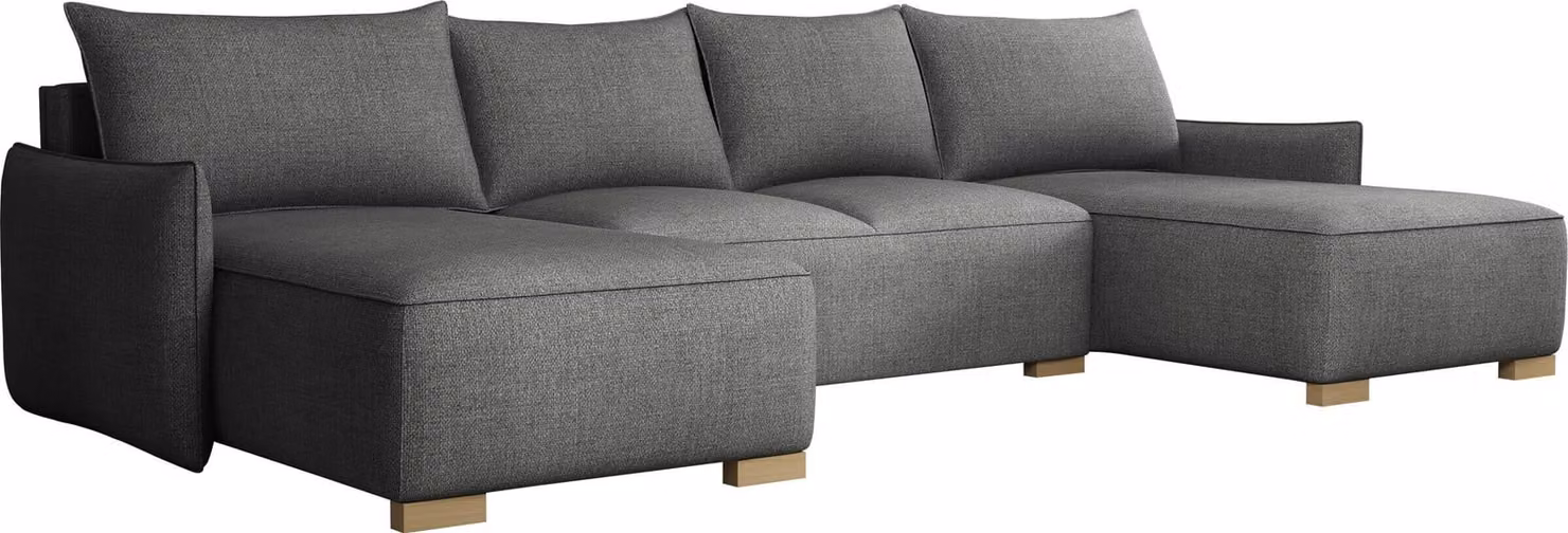 MIRJAN24 Completo divano Focus U, divano ad angolo con contenitore e funzione letto, piedini in legno color naturale, simmetrico (colore: Soul 18)