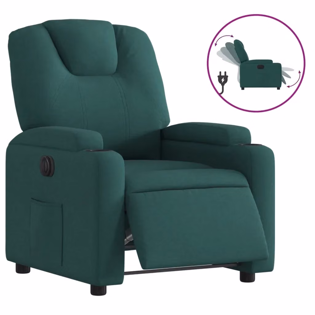 Poltrona Reclinabile Elettrica vidaXL in Tessuto Verde con Braccioli e Funzione Auto-Return – 2