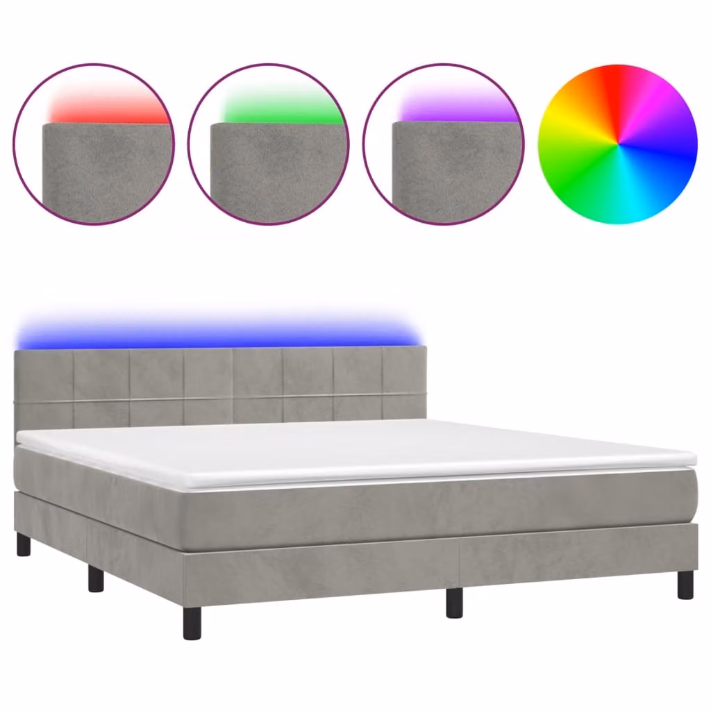 Letto a Molle con Materasso e LED Grigio Chiaro 180x200 cm Velluto