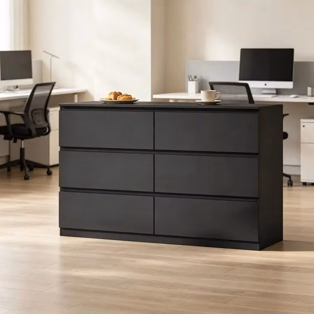 Desviae Cassettiera a 6 cassetti in legno ingegnerizzato nero senza maniglie con dispositivo antiribaltamento