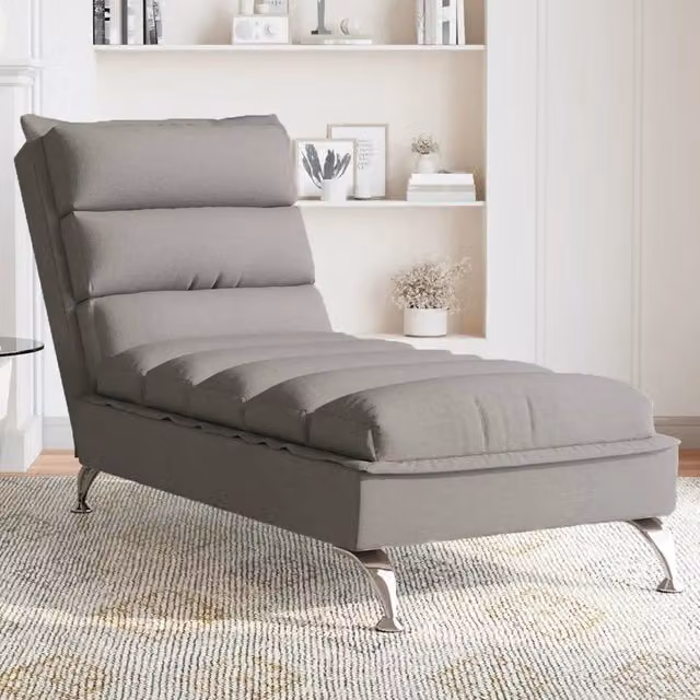 Chaise Longue da Massaggio vidaXL con Cuscini in Tessuto Beige e Poggiatesta Regolabile – 1