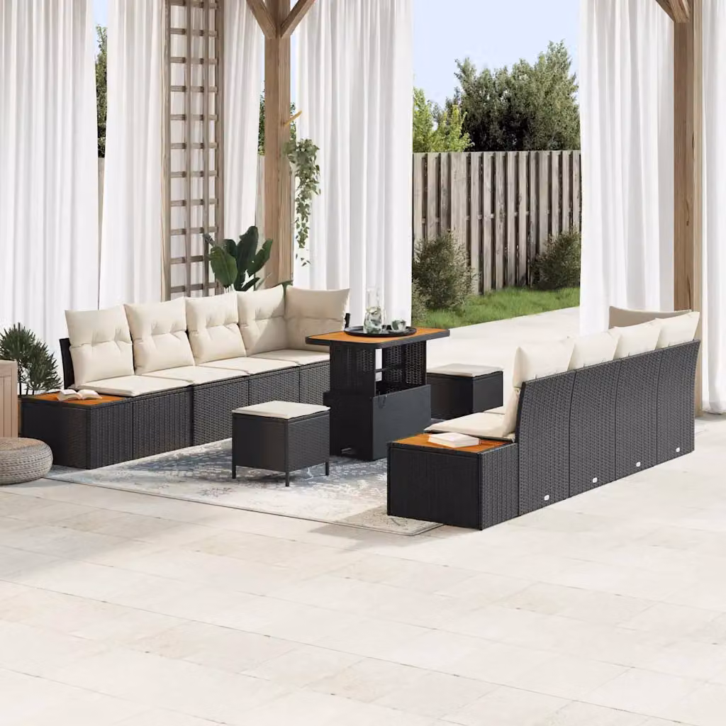 vidaXL Set Divano da Giardino Moderno a Forma di U con 11 Pezzi, Nero – 1