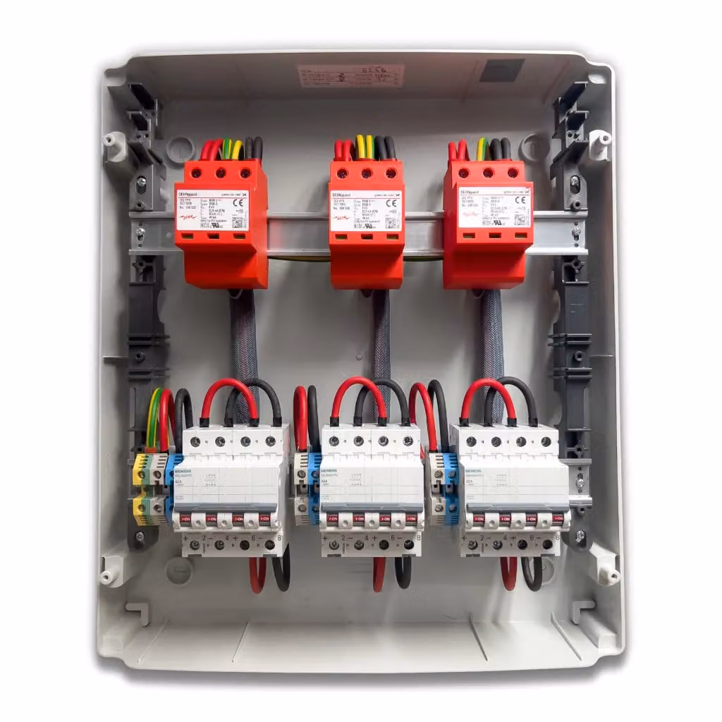 Quadro di Campo DC Siemens QDC3 con 3 Stringhe 3 MPPT 1000VDC 20A, Centralino IP65 da 12 Moduli con Interruttori Magnetotermici e Scaricatori DEHN – 2
