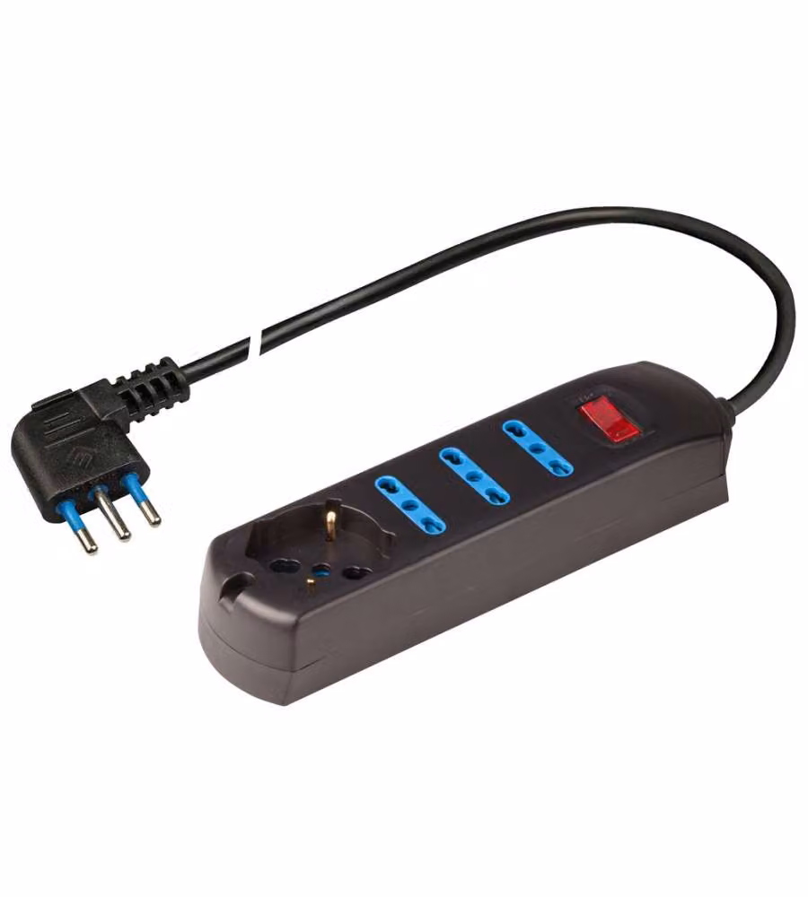 Presa multipla 250V - 3 prese grandi + 1 pluristandard - 1,5 metri Nero