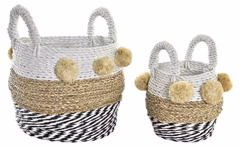 Set di cesti in giunco di mare, 2 pezzi, 34x33x26 cm, color beige