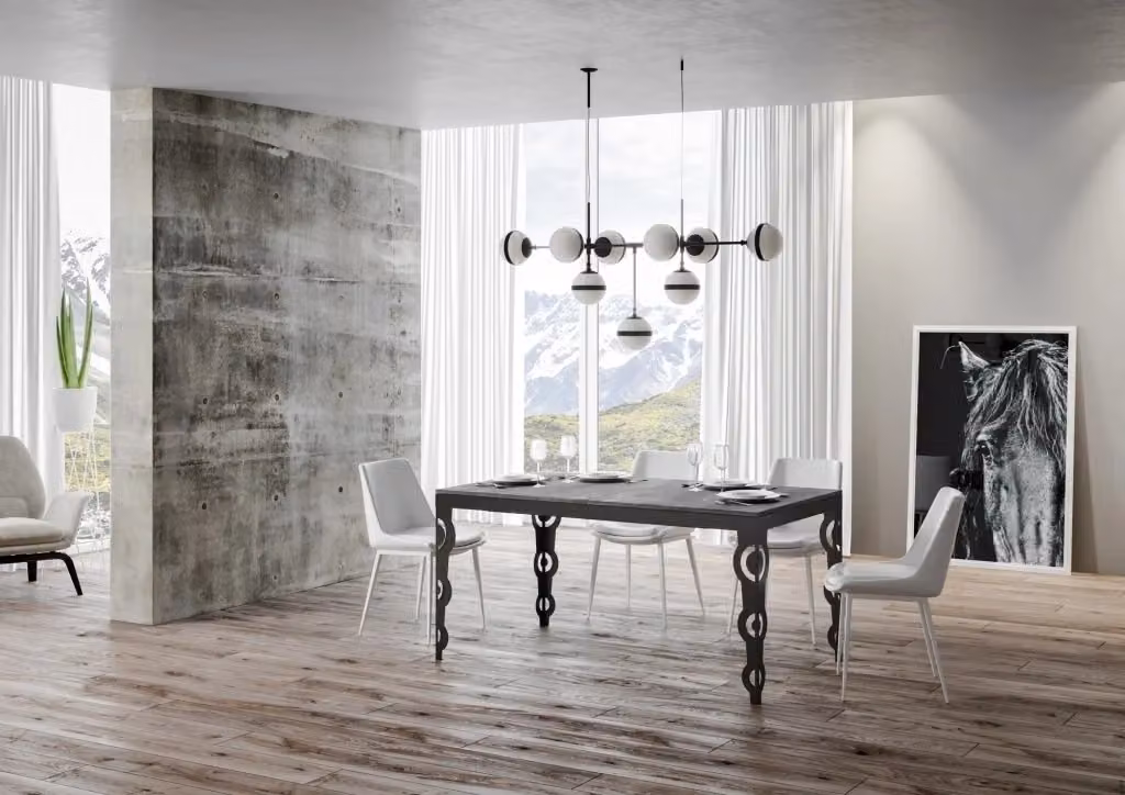 Tavolo allungabile moderno Itamoby Evolution in cemento con telaio in metallo antracite L/P/H: 90 x 180/440 x 77 cm – 2