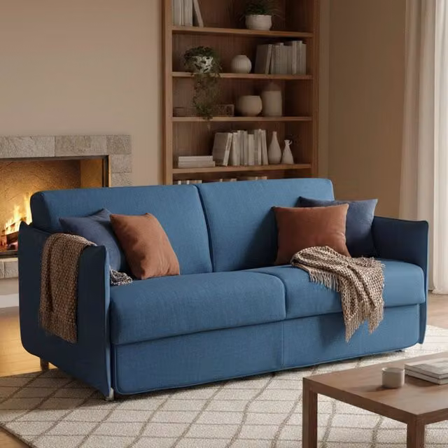 Divano Letto Trissino DMORA Blu con Rivestimento Sfoderabile e Struttura in Legno Made in Italy L: 180 cm, P: 95 cm