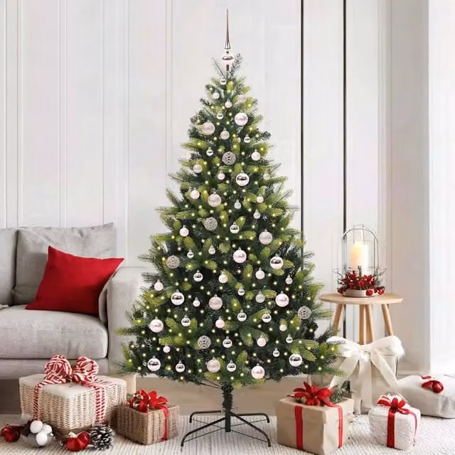 Albero di Natale Artificiale Moderno vidaXL Verde con 300 LED Luce Bianca Calda in PVC e Plastica