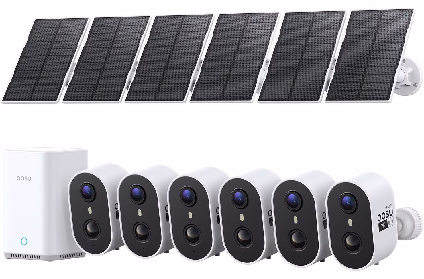 Telecamera di sicurezza esterna - 2K QHD - Zoom 6x - Alimentazione a energia solare - Visione notturna a colori - Kit da 6 pezzi