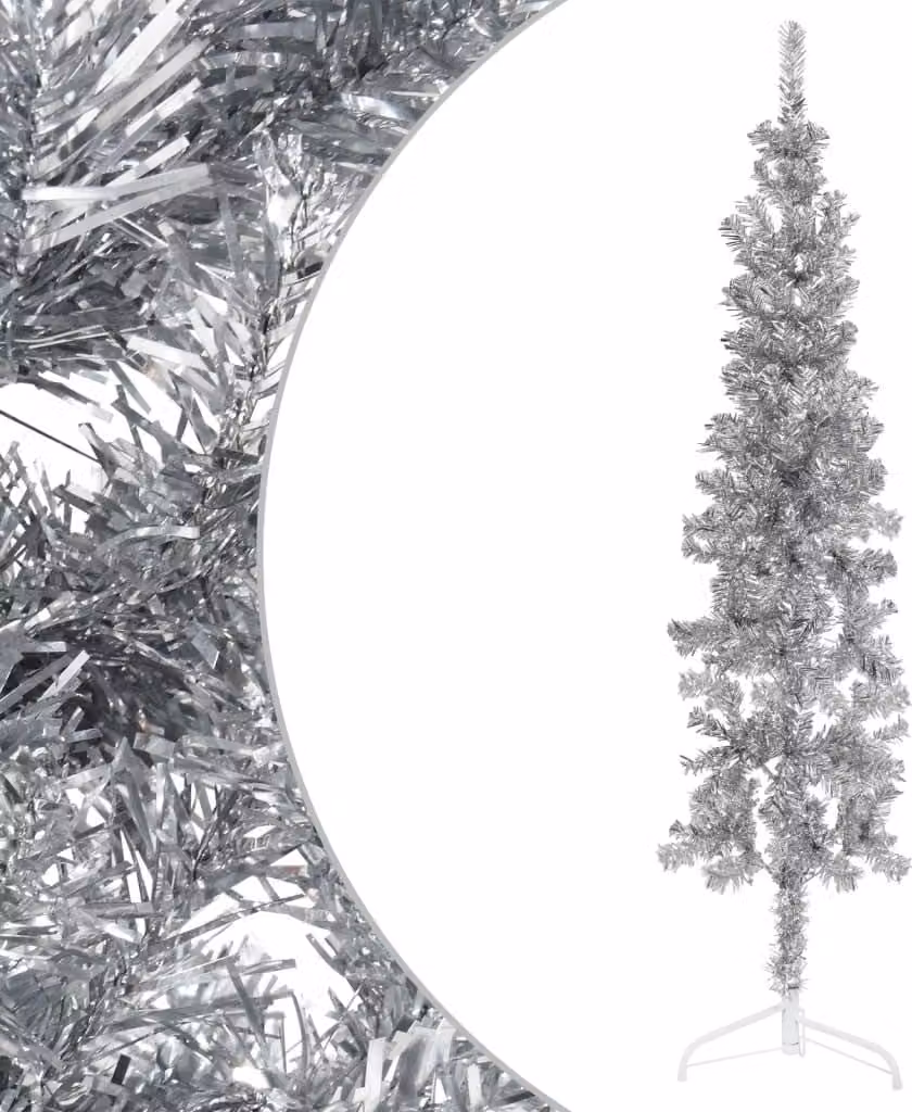 The Living Store Mezzo Albero di Natale Artificiale Slim Silver 120 cm