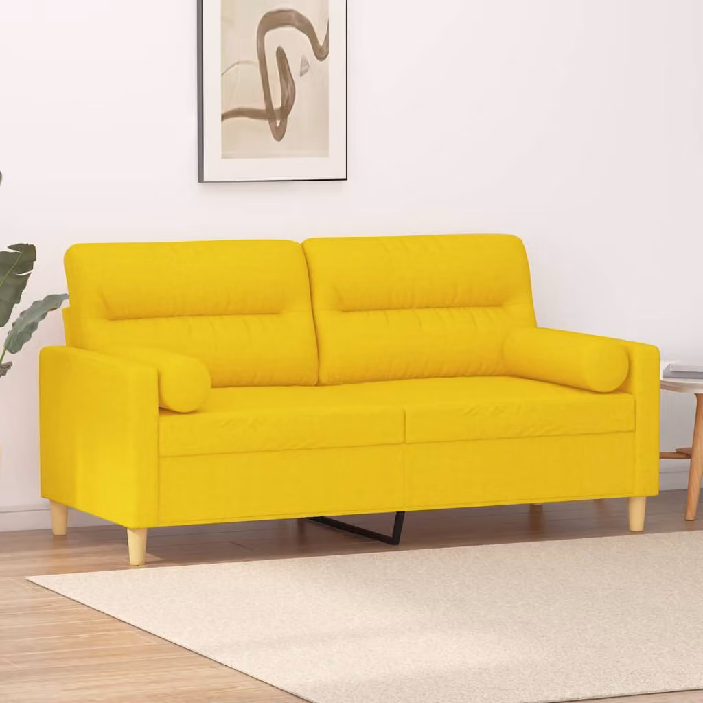 vidaXL Divano a 2 Posti Moderno in Tessuto Giallo con Cuscini e Coperture Rimovibili L: 140 cm, P: 80 cm, H: 77 cm