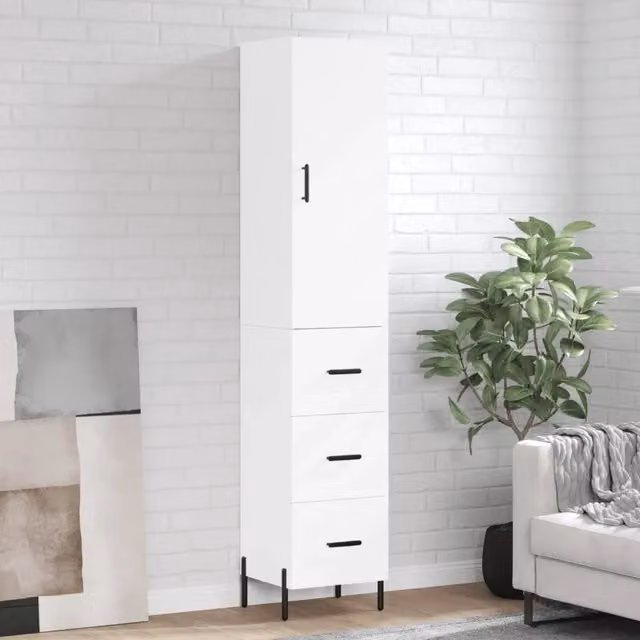 Credenza moderna bianca vidaXL in legno e metallo L/P/H: 34,5 x 34 x 180 cm