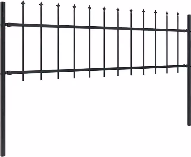Recinzione da Giardino | Recinzione da cortile con Punta a Lancia in Acciaio 1070x60 cm Nero