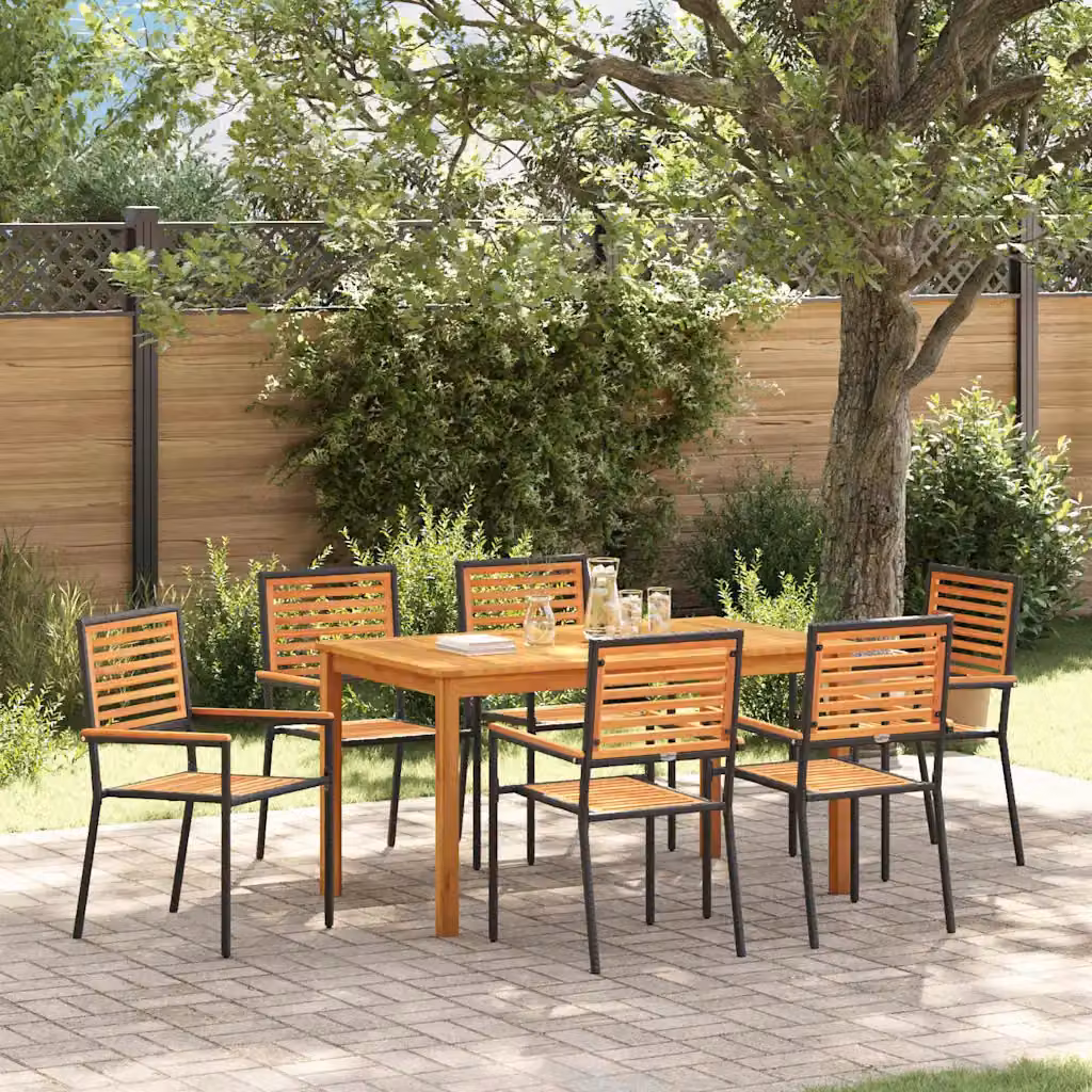 Set da pranzo per giardino e terrazza vidaXL in legno di acacia massello 7 pezzi Nero e Marrone – 1