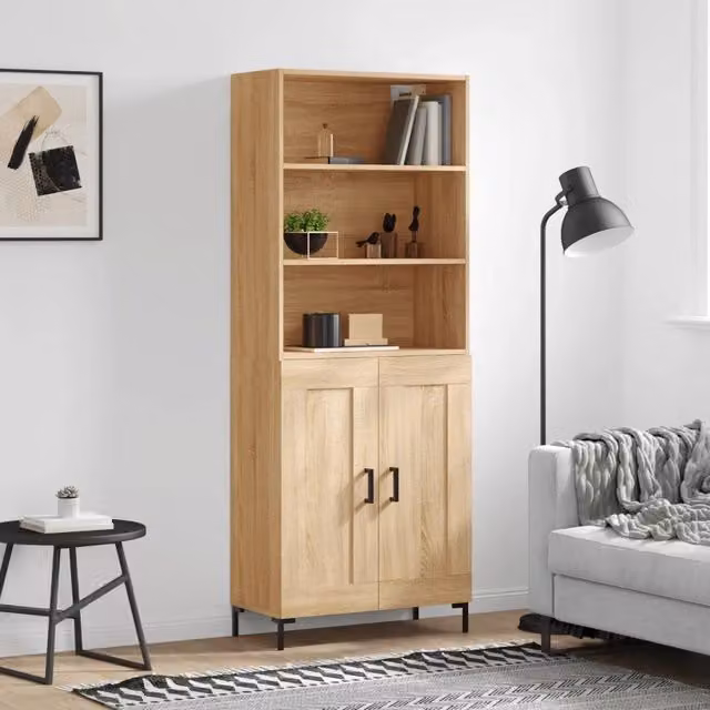 Credenza moderna vidaXL in legno e metallo color marrone, L: 69,5 cm, P: 34 cm, H: 180 cm – 1