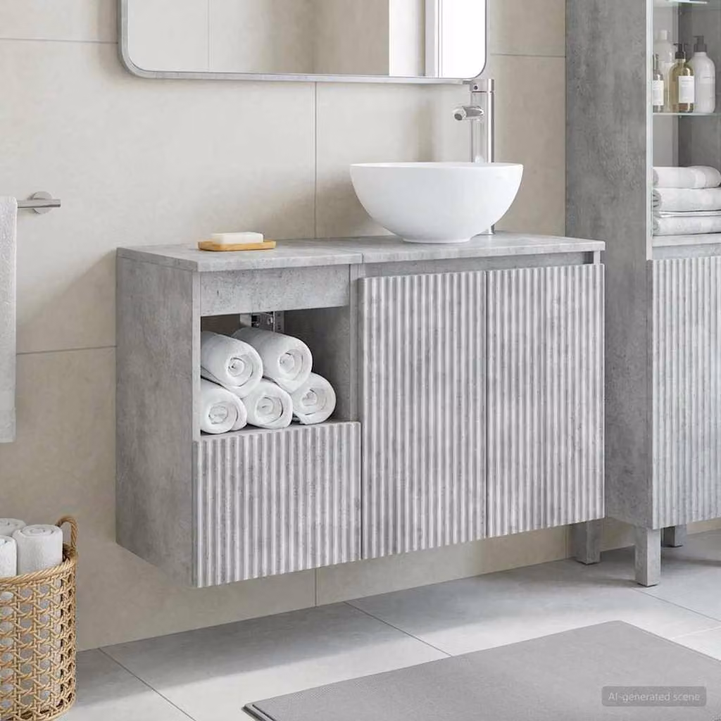 Set di mobili per il bagno vidaXL composto da mobile lavabo e pensile a parete, design moderno, colore grigio