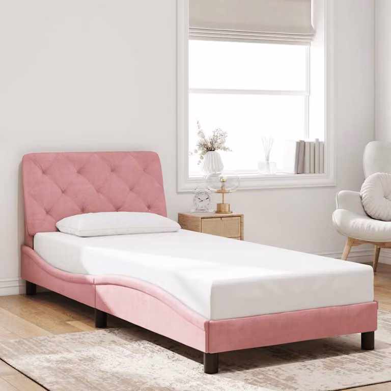vidaXL Giroletto senza Materasso in Velluto Rosa, L/P/H: 90 x 190 cm