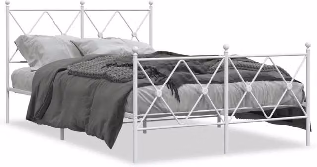 Letto matrimoniale | Letto per adulti | Giroletto con Testiera e Pediera Metallo Bianco 120x200 cm