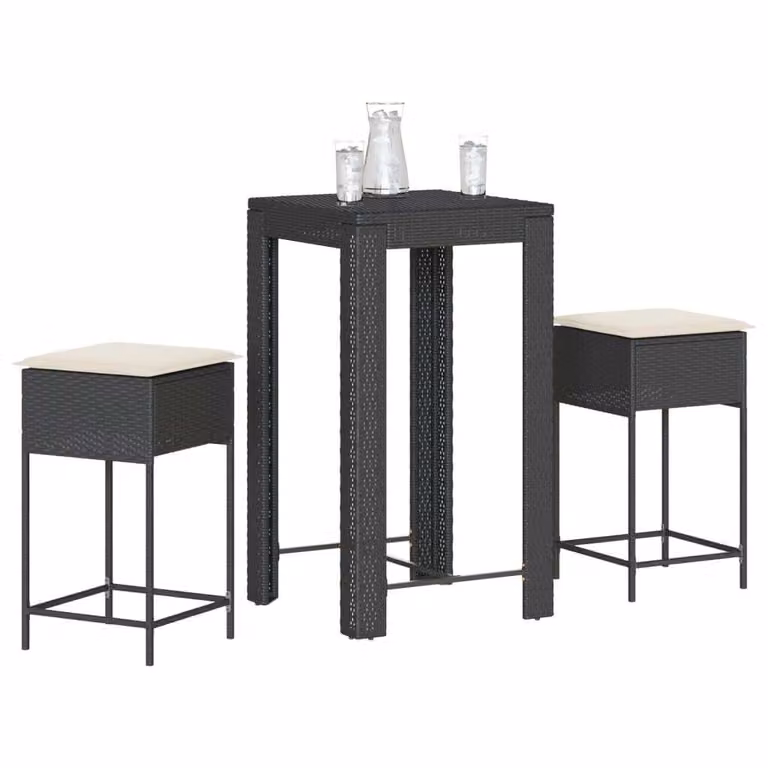 Maison Exclusive - Set da bar da giardino 3 pezzi con cuscini in polyrattan nero