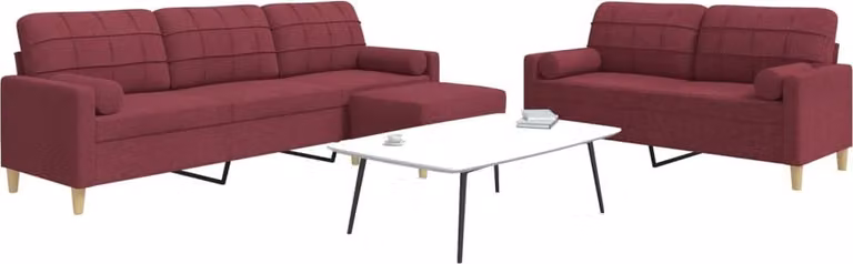 Maison Exclusive - Set divano a 3 pezzi con poggiapiedi e cuscini decorativi in tessuto bordeaux