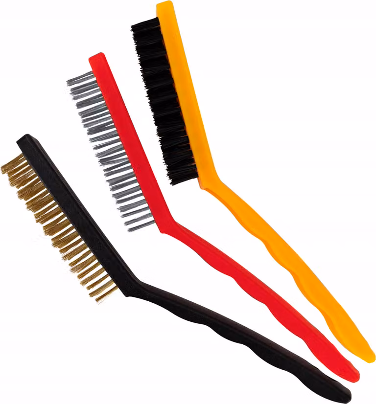 set di 3 spazzole metalliche da 21 cm: ottone, ferro, nylon - Robuste ed ergonomiche per l'officina e la casa